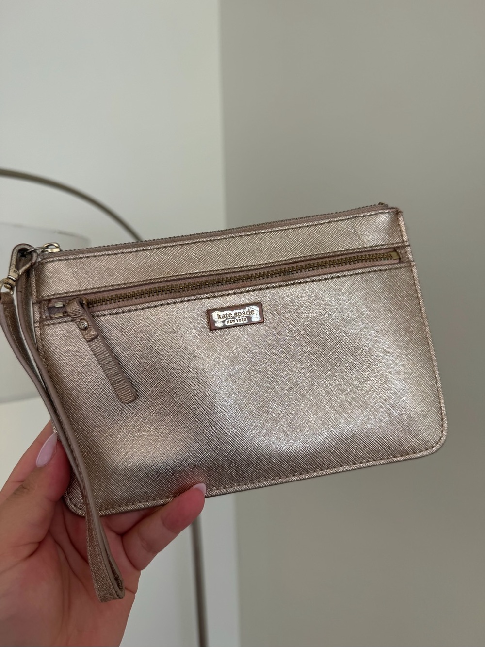 kate spade metallic rose gold clutch wristlet